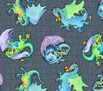 Merlin's Dragons by Quilting Treasures - Dragons Steel Blue